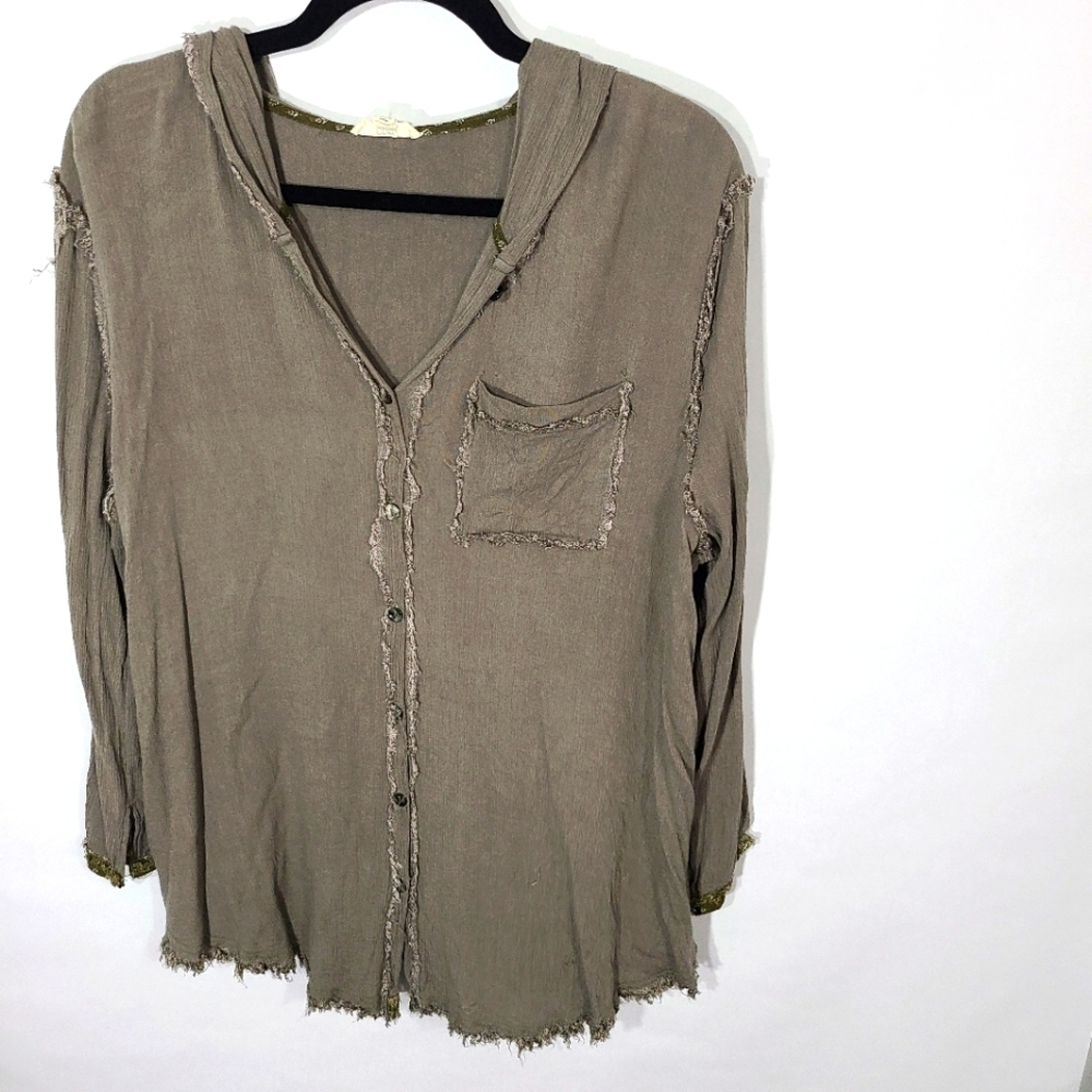 Oddy Brand Olive Green Small S Women's Long Sleeve Shirt Top with Hood